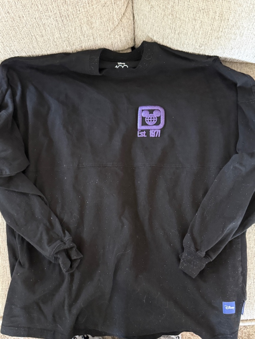 Disney Black Long Sleeve Sweatshirt with Purple Embroidered Logo - 100th